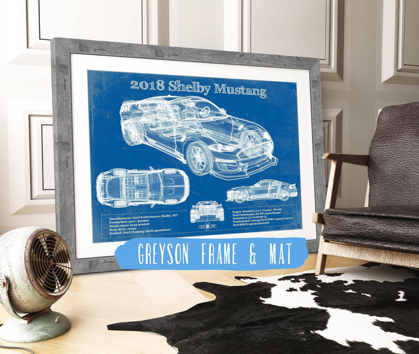 14" x 11" / Greyson Frame & Mat Cutler West 2018 Ford Mustang Shelby Super Snake Coupe Blueprint Vintage Auto Print