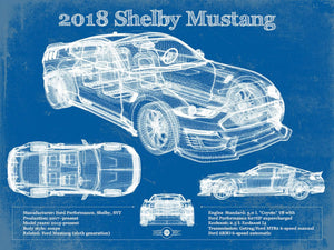 14" x 11" / Unframed Cutler West 2018 Ford Mustang Shelby Super Snake Coupe Blueprint Vintage Auto Print