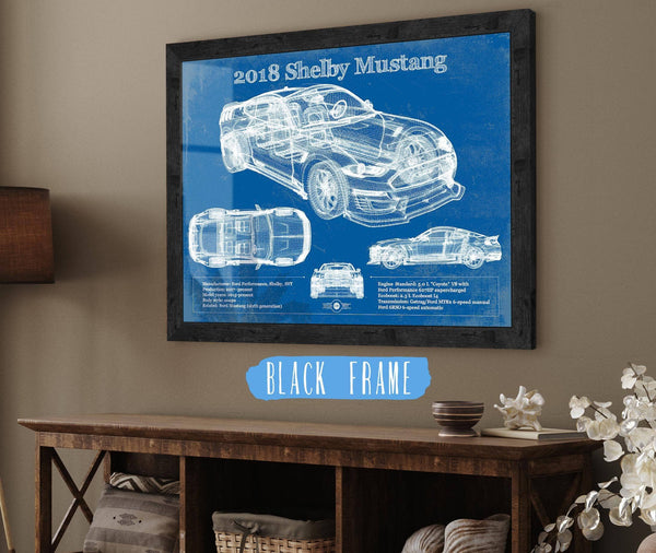 20" x 16" / Black Frame Cutler West 2018 Ford Mustang Shelby Super Snake Coupe Blueprint Vintage Auto Print