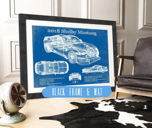 20" x 16" / Black Frame & Mat Cutler West 2018 Ford Mustang Shelby Super Snake Coupe Blueprint Vintage Auto Print