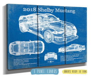 36" x 24" / 3 Panel Canvas Wrap Cutler West 2018 Ford Mustang Shelby Super Snake Coupe Blueprint Vintage Auto Print
