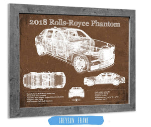 14" x 11" / Greyson Frame Cutler West 2018 Rolls Royce Phantom Vintage Blueprint Auto Print