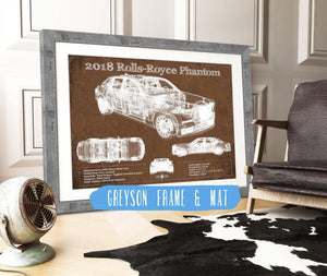 14" x 11" / Greyson Frame & Mat Cutler West 2018 Rolls Royce Phantom Vintage Blueprint Auto Print