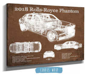 14" x 11" / Stretched Canvas Wrap Cutler West 2018 Rolls Royce Phantom Vintage Blueprint Auto Print