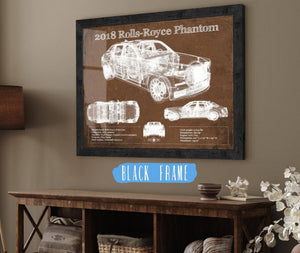20" x 16" / Black Frame Cutler West 2018 Rolls Royce Phantom Vintage Blueprint Auto Print