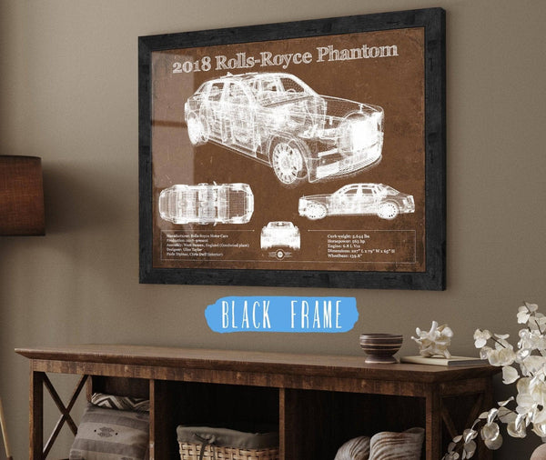 20" x 16" / Black Frame Cutler West 2018 Rolls Royce Phantom Vintage Blueprint Auto Print