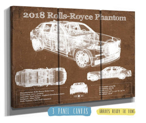36" x 24" / 3 Panel Canvas Wrap Cutler West 2018 Rolls Royce Phantom Vintage Blueprint Auto Print