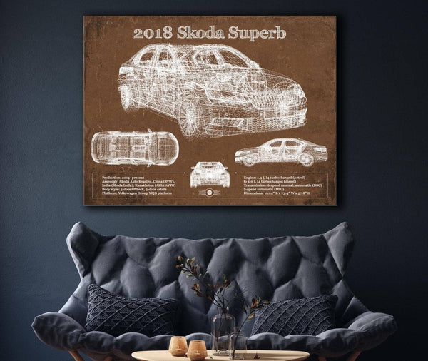 Cutler West 2018 Skoda Superb Vintage Blueprint Auto Print