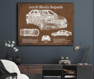 Cutler West 2018 Skoda Superb Vintage Blueprint Auto Print