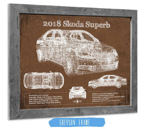 14" x 11" / Greyson Frame Cutler West 2018 Skoda Superb Vintage Blueprint Auto Print
