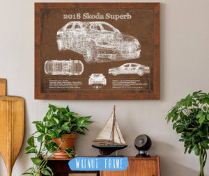 20" x 16" / Black Frame Cutler West 2018 Skoda Superb Vintage Blueprint Auto Print