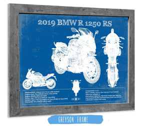 14" x 11" / Greyson Frame Cutler West 2019 BMW R1250RS Vintage Blueprint Auto Print