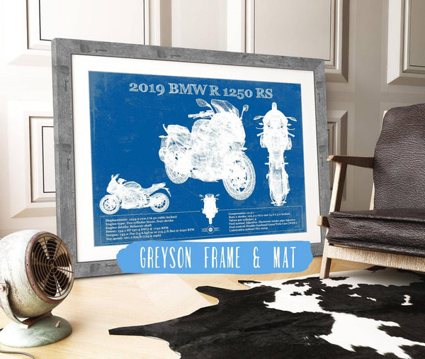 14" x 11" / Greyson Frame & Mat Cutler West 2019 BMW R1250RS Vintage Blueprint Auto Print