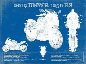 14" x 11" / Unframed Cutler West 2019 BMW R1250RS Vintage Blueprint Auto Print