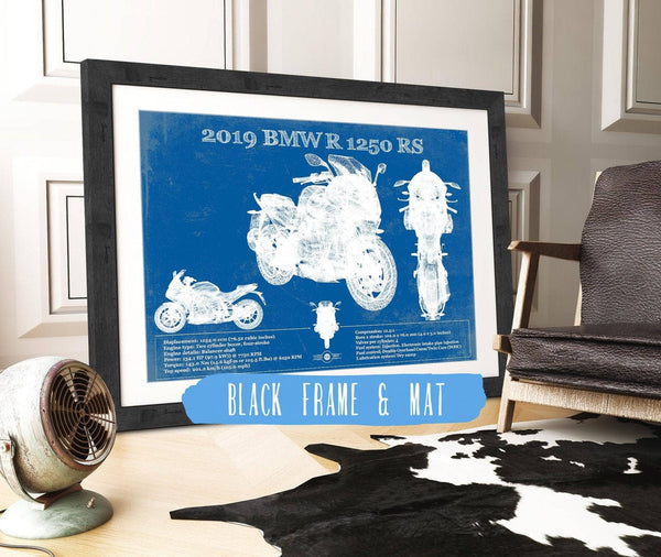 20" x 16" / Black Frame & Mat Cutler West 2019 BMW R1250RS Vintage Blueprint Auto Print