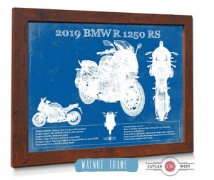 20" x 16" / Walnut Frame Cutler West 2019 BMW R1250RS Vintage Blueprint Auto Print