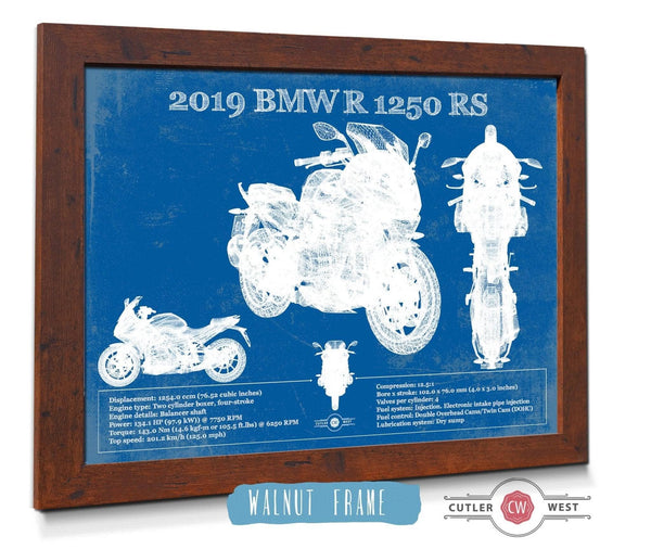 20" x 16" / Walnut Frame Cutler West 2019 BMW R1250RS Vintage Blueprint Auto Print