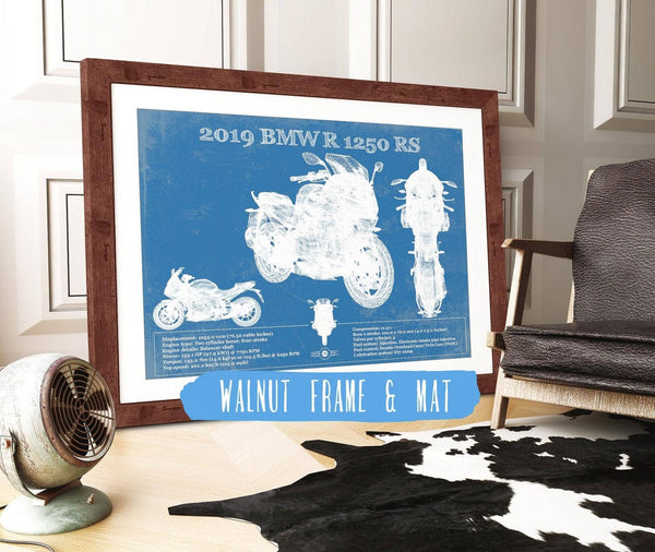20" x 16" / Walnut Frame & Mat Cutler West 2019 BMW R1250RS Vintage Blueprint Auto Print