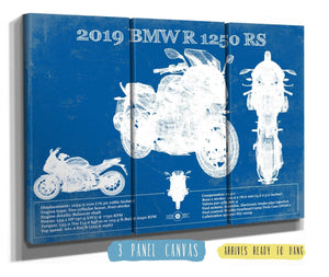 36" x 24" / 3 Panel Canvas Wrap Cutler West 2019 BMW R1250RS Vintage Blueprint Auto Print