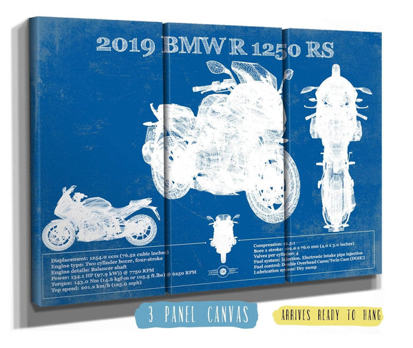 36" x 24" / 3 Panel Canvas Wrap Cutler West 2019 BMW R1250RS Vintage Blueprint Auto Print