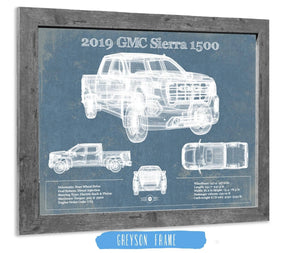 14" x 11" / Greyson Frame Cutler West 2019 GMC Sierra 1500 Vintage Blueprint Auto Print