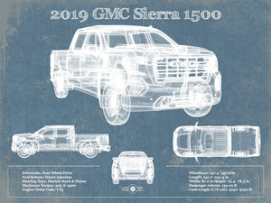 14" x 11" / Unframed Cutler West 2019 GMC Sierra 1500 Vintage Blueprint Auto Print