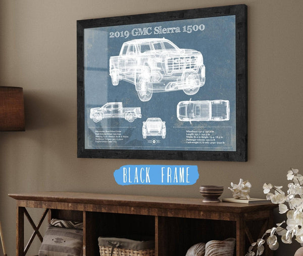 20" x 16" / Black Frame Cutler West 2019 GMC Sierra 1500 Vintage Blueprint Auto Print