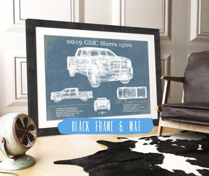 20" x 16" / Black Frame & Mat Cutler West 2019 GMC Sierra 1500 Vintage Blueprint Auto Print