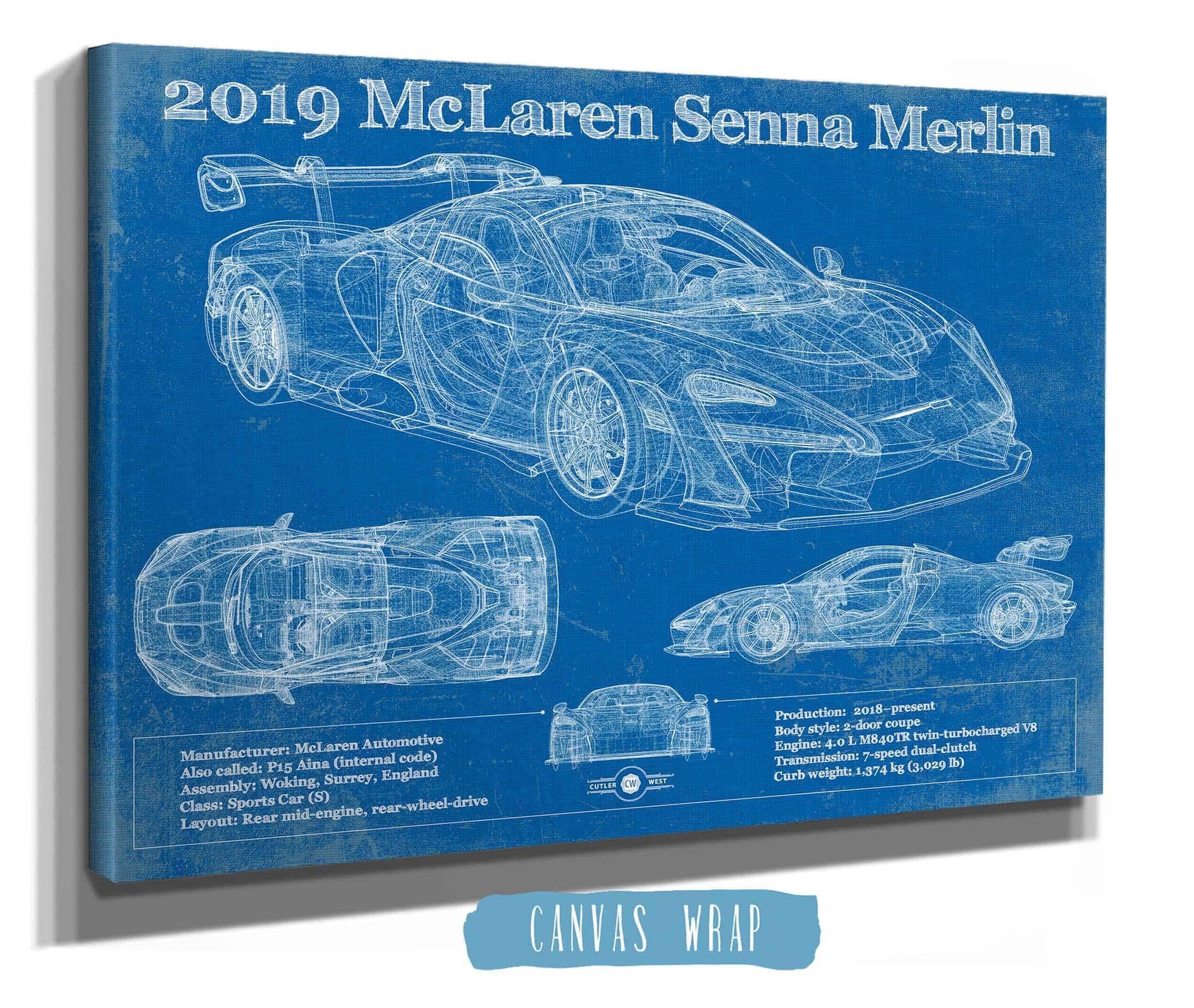 Cutler West Vehicle Collection 2019 Mclaren Senna Merlin Vintage Blueprint Auto Print