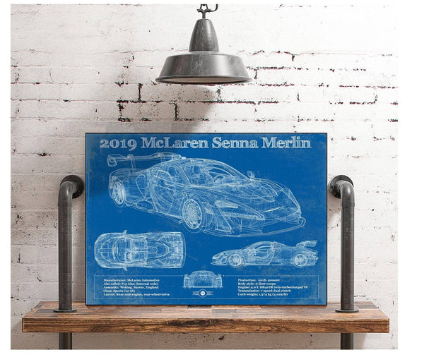 Cutler West 2019 Mclaren Senna Merlin Vintage Blueprint Auto Print