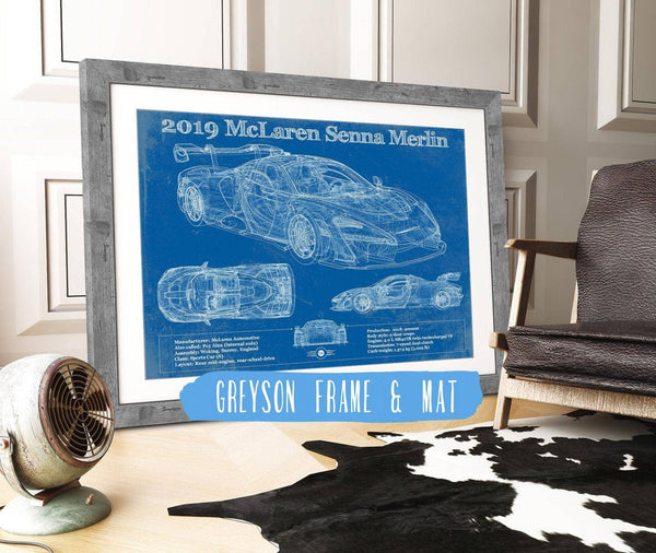 14" x 11" / Greyson Frame & Mat Cutler West 2019 Mclaren Senna Merlin Vintage Blueprint Auto Print