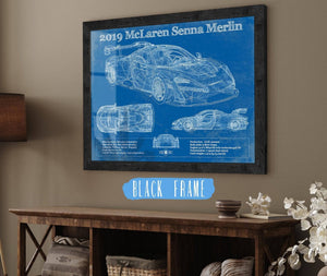 20" x 16" / Black Frame Cutler West 2019 Mclaren Senna Merlin Vintage Blueprint Auto Print