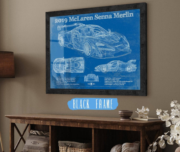 20" x 16" / Black Frame Cutler West 2019 Mclaren Senna Merlin Vintage Blueprint Auto Print