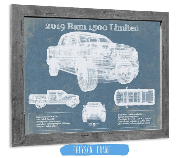 14" x 11" / Greyson Frame Cutler West 2019 Ram 1500 Limited Vintage Blueprint Auto Print