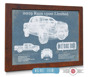 20" x 16" / Walnut Frame Cutler West 2019 Ram 1500 Limited Vintage Blueprint Auto Print
