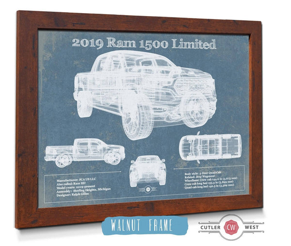 20" x 16" / Walnut Frame Cutler West 2019 Ram 1500 Limited Vintage Blueprint Auto Print