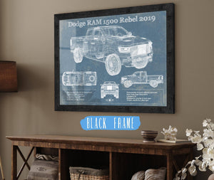 20" x 16" / Black Frame Cutler West 2019 Ram 1500 Rebel Vintage Blueprint Auto Print