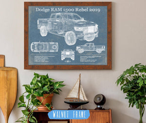 20" x 16" / Walnut Frame Cutler West 2019 Ram 1500 Rebel Vintage Blueprint Auto Print