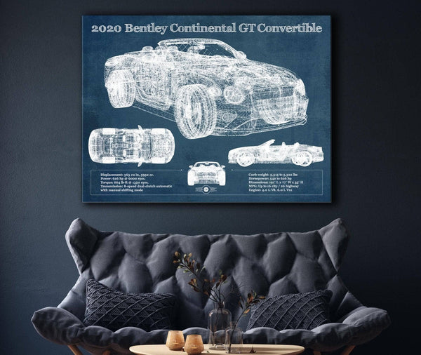 Cutler West 2020 Bentley Continental Gt Convertible Vintage Blueprint Auto Print