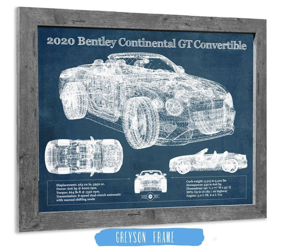 14" x 11" / Greyson Frame Cutler West 2020 Bentley Continental Gt Convertible Vintage Blueprint Auto Print
