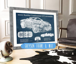 14" x 11" / Greyson Frame & Mat Cutler West 2020 Bentley Continental Gt Convertible Vintage Blueprint Auto Print