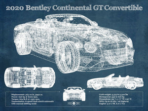 14" x 11" / Unframed Cutler West 2020 Bentley Continental Gt Convertible Vintage Blueprint Auto Print