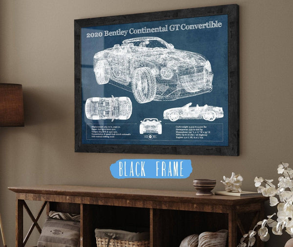 20" x 16" / Black Frame Cutler West 2020 Bentley Continental Gt Convertible Vintage Blueprint Auto Print