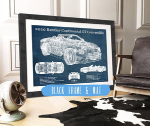 20" x 16" / Black Frame & Mat Cutler West 2020 Bentley Continental Gt Convertible Vintage Blueprint Auto Print