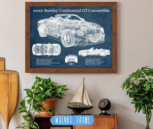 20" x 16" / Walnut Frame Cutler West 2020 Bentley Continental Gt Convertible Vintage Blueprint Auto Print