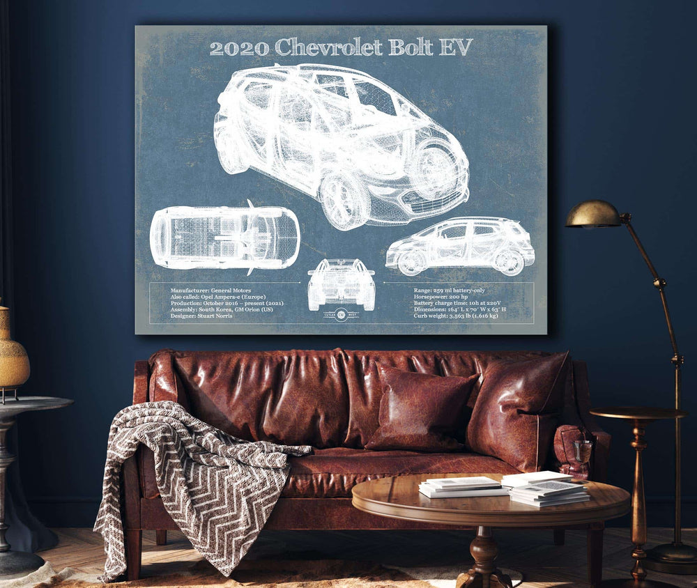 14" x 11" / Unframed Cutler West 2020 Chevy Bolt EV Blueprint Vintage Auto Print