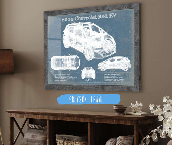 14" x 11" / Greyson Frame Cutler West 2020 Chevy Bolt EV Blueprint Vintage Auto Print
