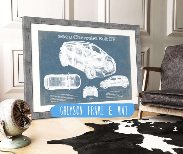 14" x 11" / Greyson Frame & Mat Cutler West 2020 Chevy Bolt EV Blueprint Vintage Auto Print