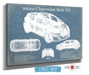 14" x 11" / Stretched Canvas Wrap Cutler West 2020 Chevy Bolt EV Blueprint Vintage Auto Print