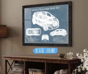 20" x 16" / Black Frame Cutler West 2020 Chevy Bolt EV Blueprint Vintage Auto Print